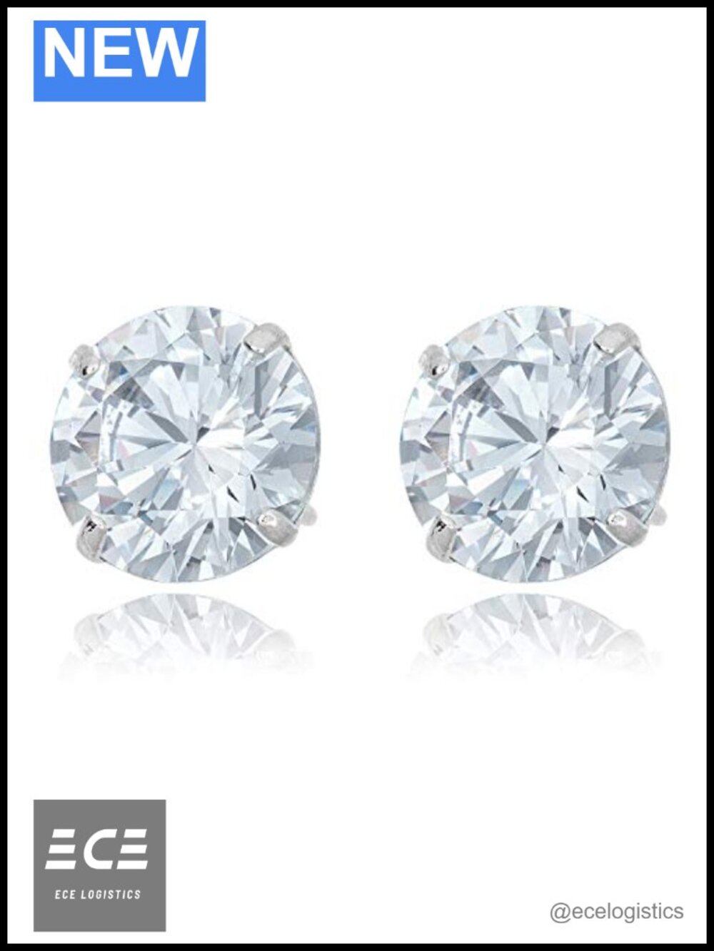 10K White Gold 8mm Simulated Diamond CZ Stud Earrings Solitaire
